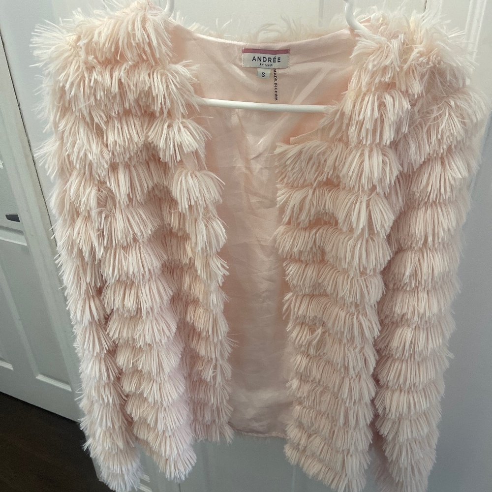 Soft pink fuzzy cardigan